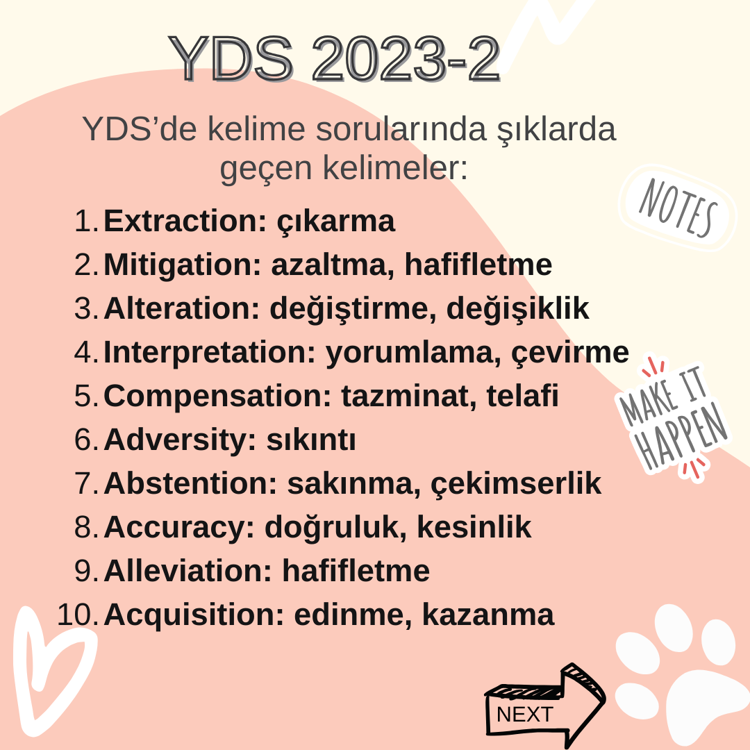 YDS 2023/2 Sonbahar İngilizce Sınavı Sınavda Çıkan Kelimeler Listesi 1