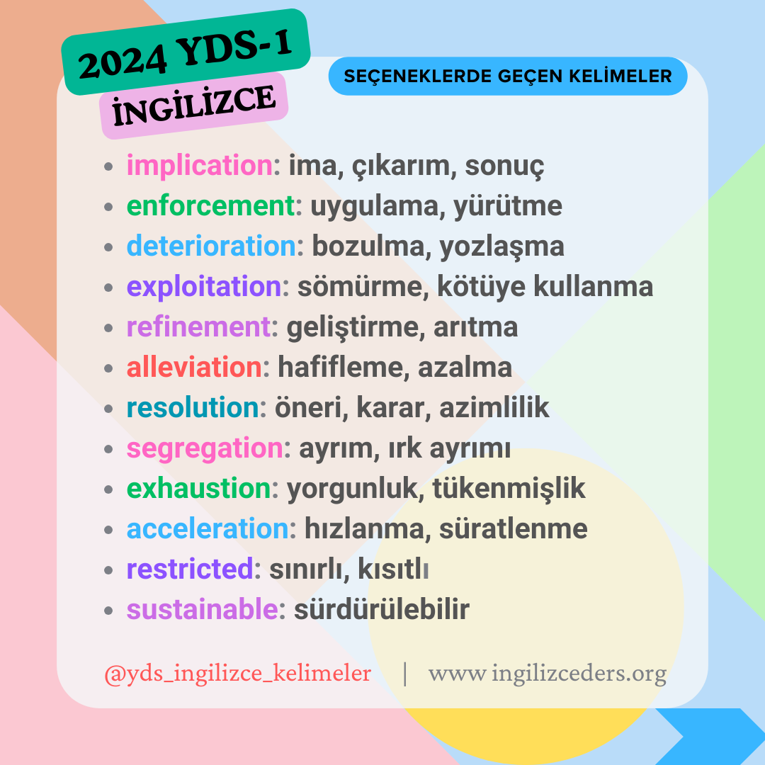2024 yds-1 ingilizce kelime listesi
